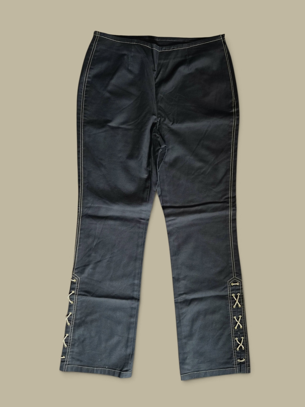 Y2K Diva by Dana Buchman Black Lace Up Flare Pants Size 8 Contrast Stitch